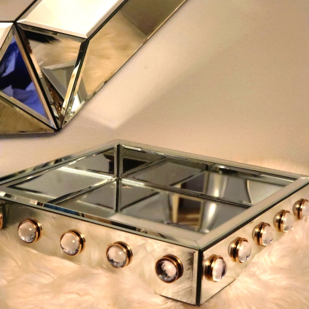 Beveled Mirror Tray with Glass Studs surroundings (New Without Tags)